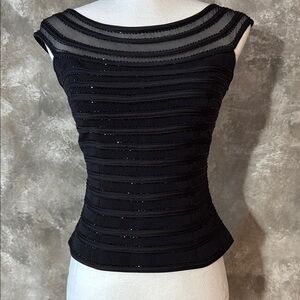 Cache Black Sleeveless Fitted Ribbed Blouse (Love 10)